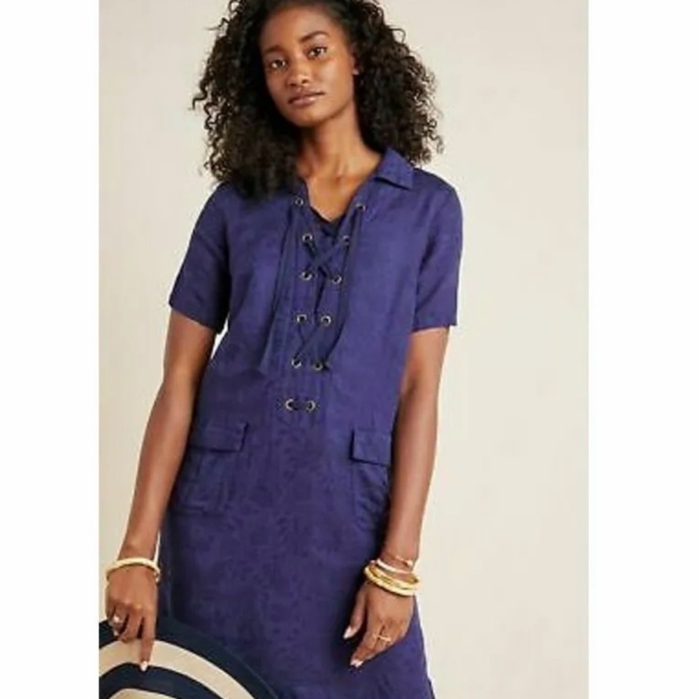 Anthropologie A+ Nautical Navy Lace Up Shift Dress